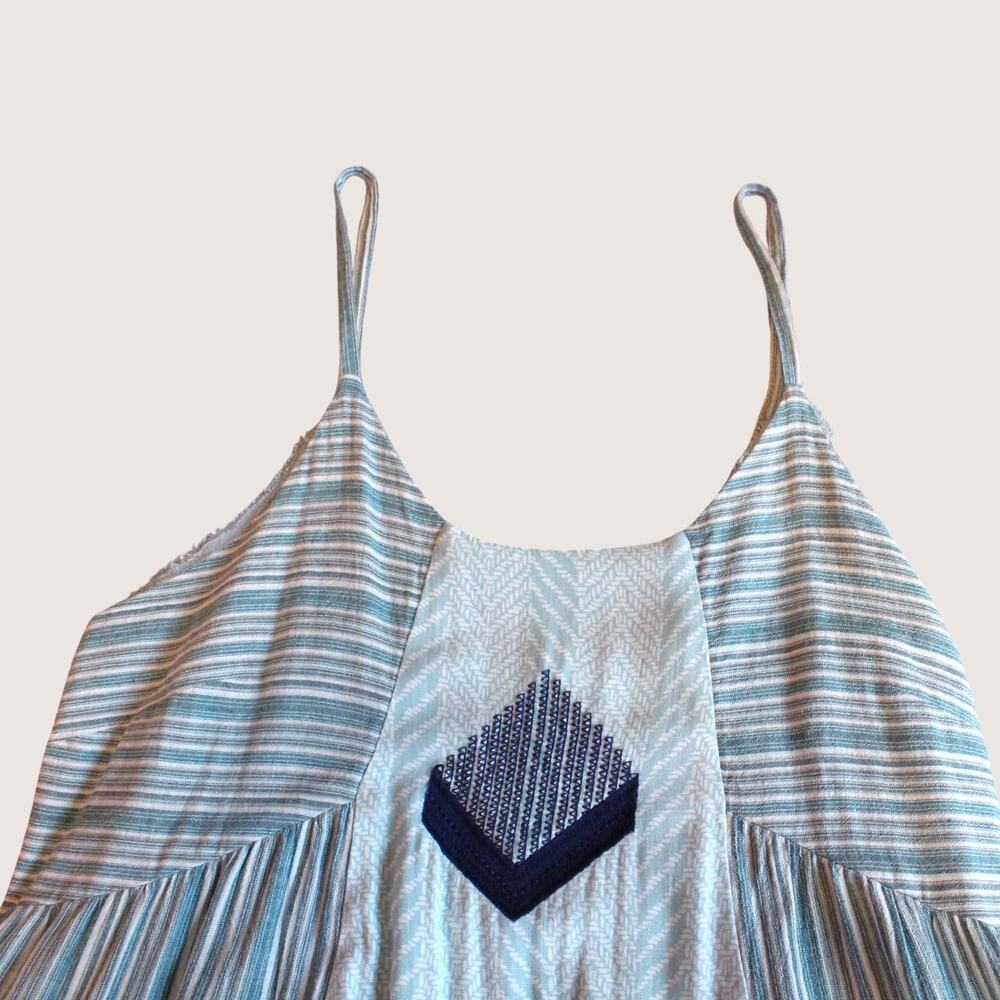 Embroidered Tiered Cover-up Maxi Dress Boho Sundress Seafoam Green & Blue Large - Picture 9 of 12